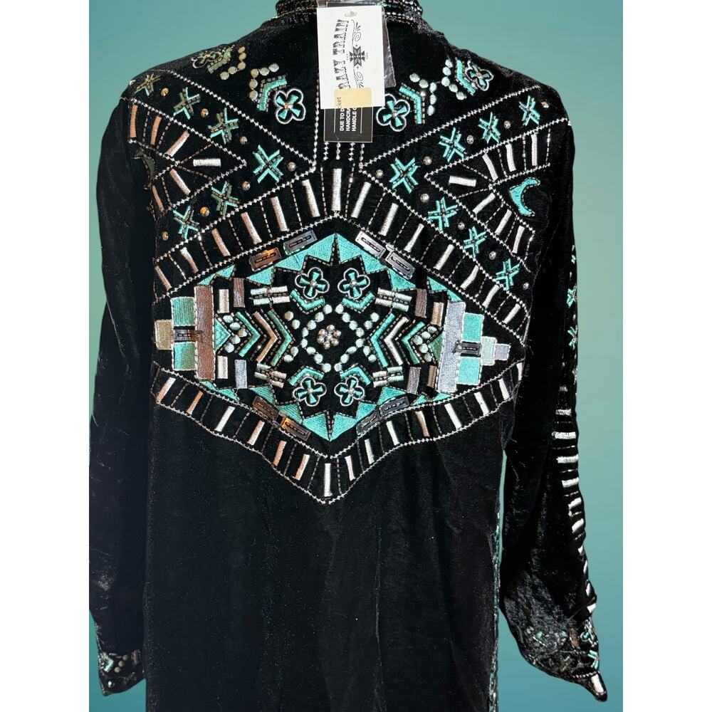 Crazy Train The Strait Y2K Long Line Velvet Western Glam Duster NWT - Picture 6 of 14
